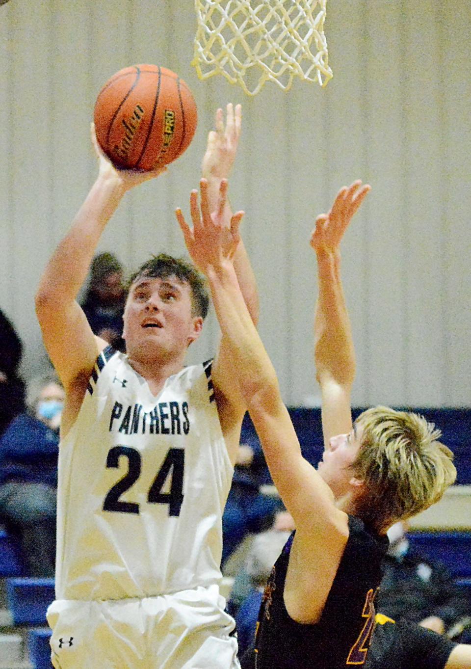 Senior forward Sam Hansen (24) is one of the leading returnees for the 2021-22 Great Plains Lutheran High School boys basketball team. The Panthers open their season this weekend at the Martin Luther College tournament in New Ulm, Minn.