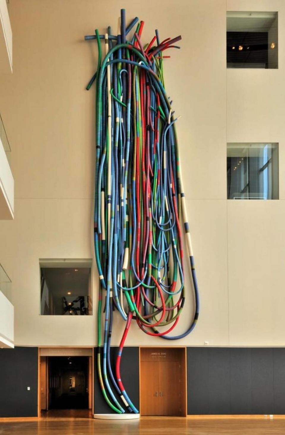 Sheila Hicks (American, 1934—). Mega Footprint Near the Hutch (May I Have This Dance?), 2011, sculpture in linen and cork. The Mint received a $40,000 grant from Bank of America to help conserve the piece.