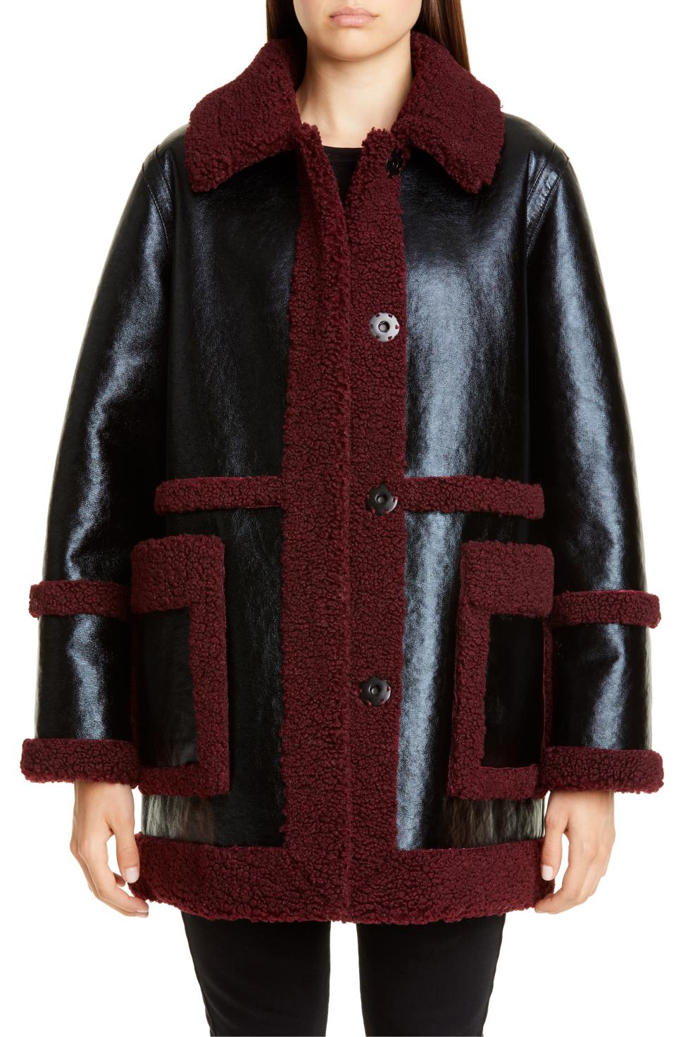 Stand Studio Haley Colorblock Faux Shearling Coat