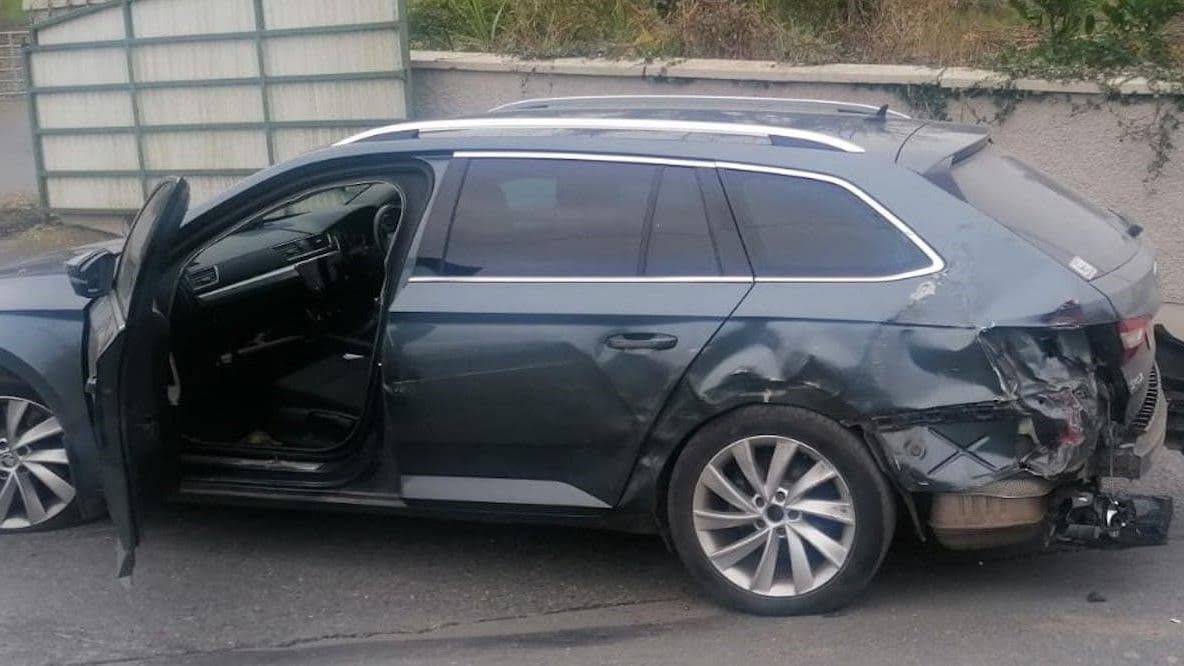 A PSNI vehicle damaged as a result of being rammed
