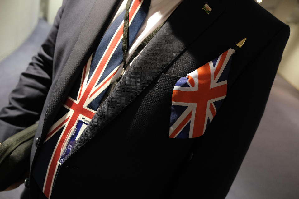 A pro-Brexit MP of the European Parliament wears a Union Jack tie following a historic vote for the Brexit agreement at a session of the European Parliament that paves the way for an "orderly" departure of the United Kingdom from the EU on January 29, 2020 in Brussels, Belgium. The United Kingdom is expected to officially leave the European Union on January 31.     (Photo by Sean Gallup/Getty Images)