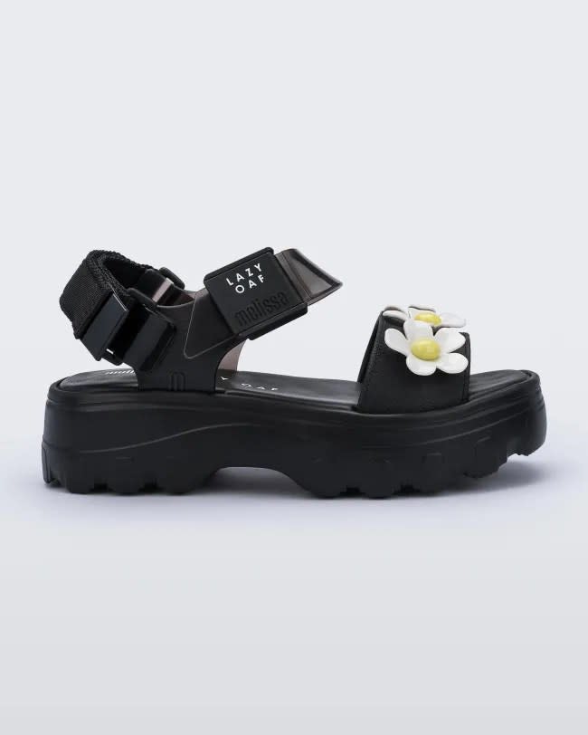 Melissa, sandal, platform, Lazy Oaf, floral, collaboration, black, daisy