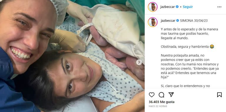 La publicación de Jazmín Beccar Varela para recibir a Simona, su segunda hijo