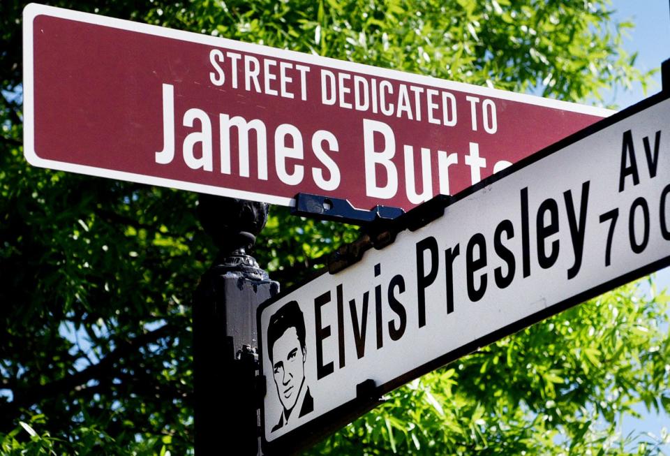 The street dedication ceremony for guitarist James Burton Friday afternoon, April 12, 2024.