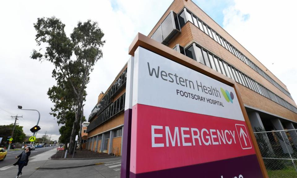 General view of signage outside the Western Health Footscray hospital in Melbourne