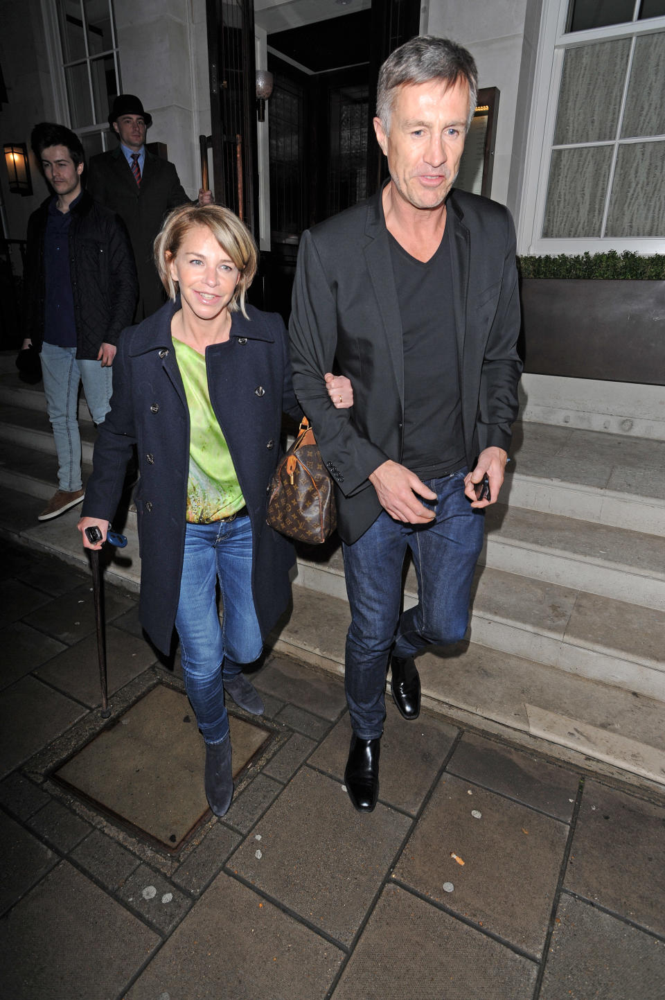 LONDON, UNITED KINGDOM - APRIL 12: Leslie Ash and Husband Lee Chapman sighting leaving 34 Restaurant in Mayfair on April 12, 2013 in London, England. (Photo by Alan Chapman/FilmMagic)