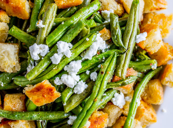 Roasted Garlic Green Beans with Fried Sourdough