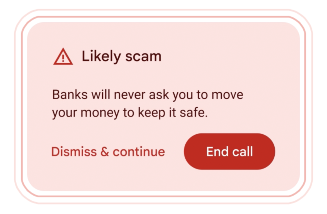 A pop-up announcing a scam call.