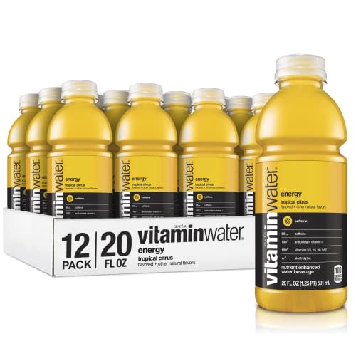 vitaminwater Energy, Tropical Citrus Flavored, Electrolyte Enhanced Bottled Water with Vitamin B5, B6, B12, 20 Fl Oz, 12 Pack