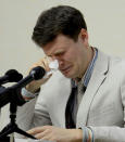 <p>U.S. student Otto Warmbier reacts at a news conference in Pyongyang, Feb. 29, 2016. (Photo: KCNA/Reuters) </p>