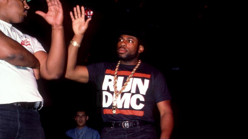 PHOTO: DJ Jason 'Jam Master Jay' Mizell walks to the stage during the Together Forever Tour on July 29, 1987 at the Pine Knob Music Theater in Clarkston, Michigan.  (Ross Marino/Getty Images, FILE)