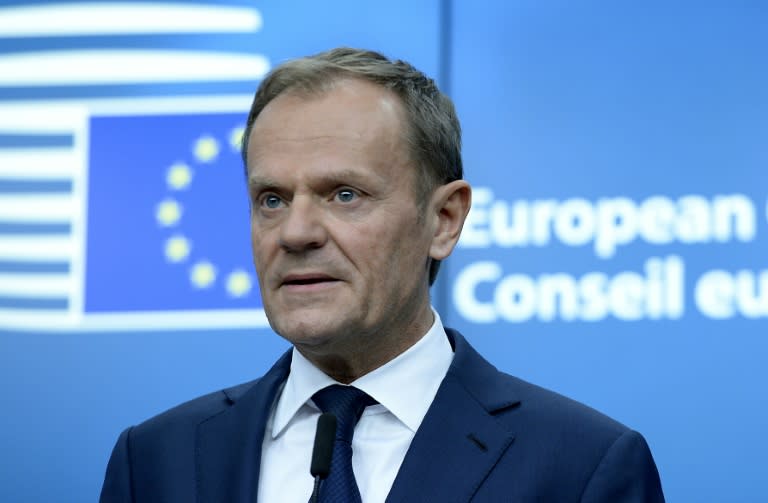 EU president Donald Tusk holds a press conference in Brussels on March 9, 2017