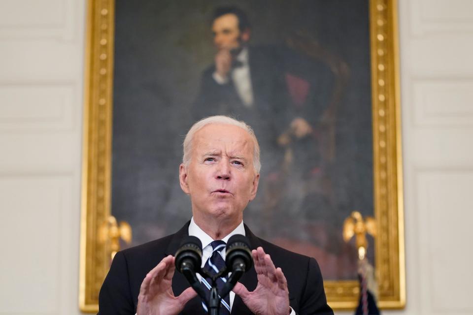 President Joe Biden speaks in the State Dining Room at the White House on Sept. 9, 2021, in Washington. Biden announced sweeping new federal vaccine requirements affecting as many as 100 million Americans in an all-out effort to increase COVID-19 vaccinations and curb the surging delta variant.