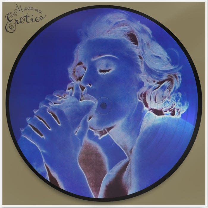 The "Erotica" picture disc features a colorized version of the famous “toe sucking” photo taken from Madonna’s "Sex" book. The disc was canceled unexpectedly just ahead of its planned 1992 release after it was considered too explicit for in-store display.