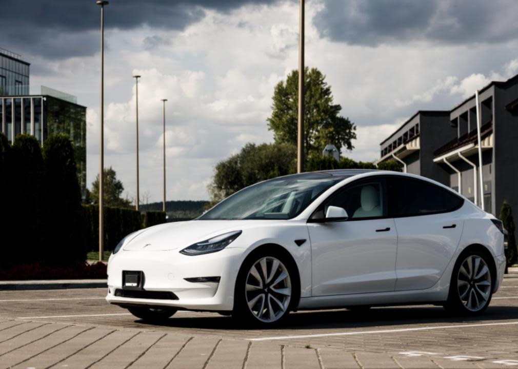 A white Tesla Model Y.