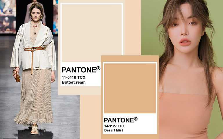 Pantone 2021流行色中就有兩個「鮮奶茶色系」，帶有滑順感的奶油霜白，比米白色再多點「茶味」。(圖／DIOR，Pintereat，STYLENADA)