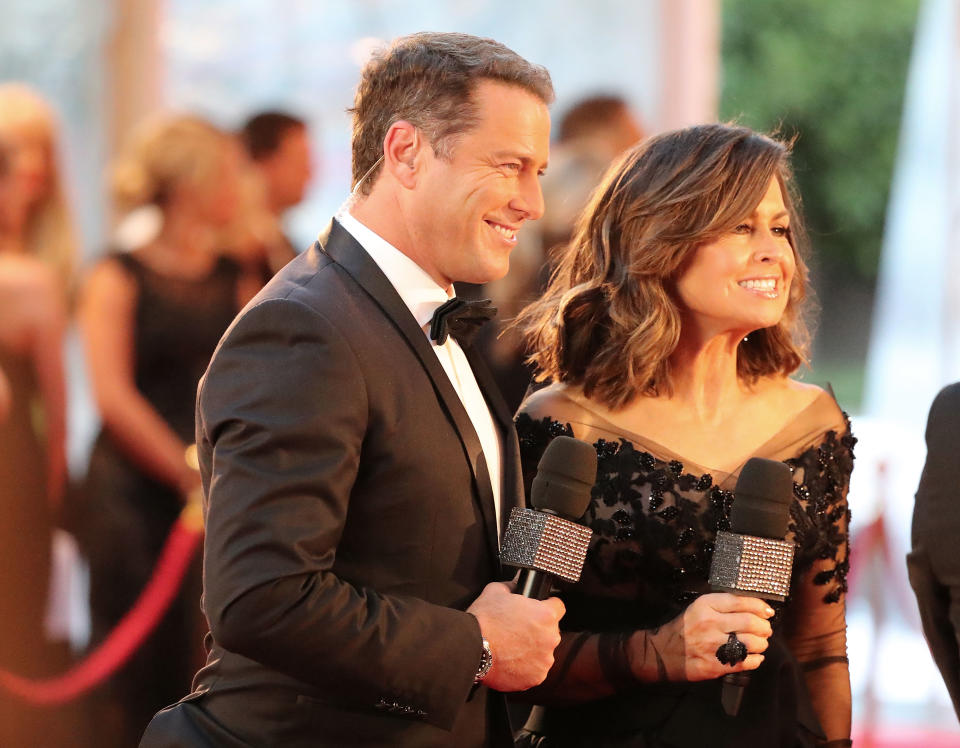  Karl Stefanovic and Lisa Wilkinson arrive at the 59th Annual Logie Awards at Crown Palladium on April 23, 2017 