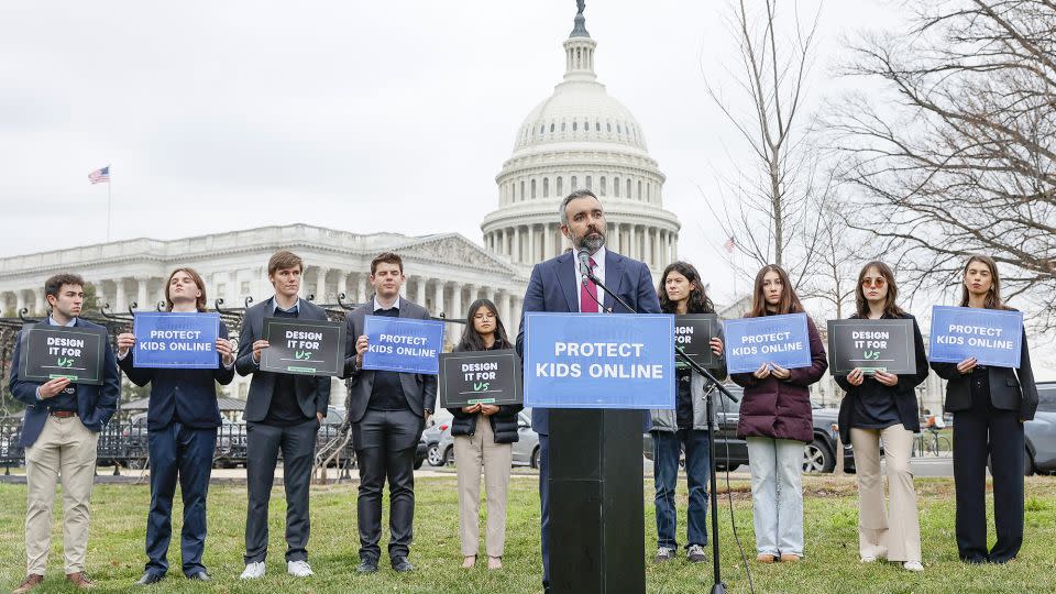 New Mexico Attorney General Raúl Torrez speaks during a rally organized by Accountable Tech and Design It For Us to hold tech and social media companies accountable for protecting teens on January 31, 2024 in Washington, DC. - Jemal Countess/Getty Images for Accountable Tech