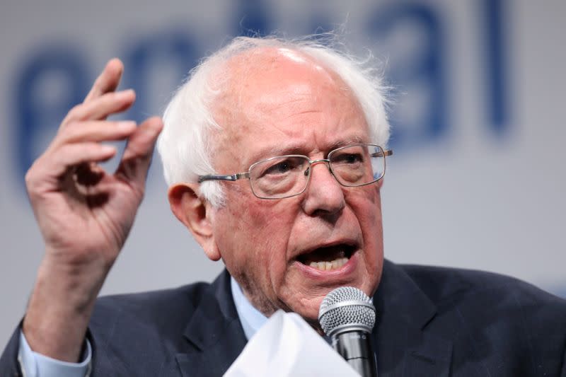 FILE PHOTO: 2020 Democratic U.S. presidential candidate and U.S. Senator Bernie Sanders speaks during the Presidential Gun Sense Forum in Des Moines