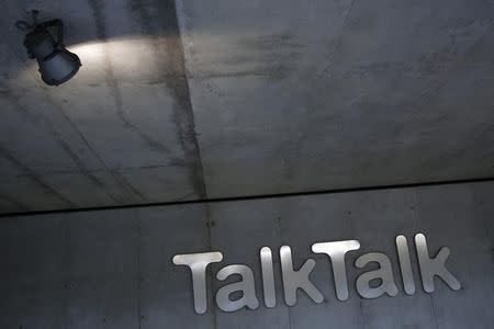 A spotlight shines on a company logo at a TalkTalk building in London, Britain October 23, 2015. REUTERS/Stefan Wermuth
