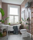 <p> Pink bathrooms can often have strong connotations of femininity, but if you're sharing your wash space with a male counterpart or want a scheme that follows a classic trend, then add in punchy pops of industrial furniture and sanitaryware. </p> <p> Here, a distressed metal cistern makes a statement out of the toilet. This, coupled with a copper towel rail can give your pretty pastel restroom an edgy touch. This slip-resistant concrete-effect, bathroom flooring idea is actually vinyl, though, with its mottled light to medium grey patches, we had to see it up close for ourselves. So if you're going for the same look, get your hands on the Roma 581 Navarra vinyl. </p>