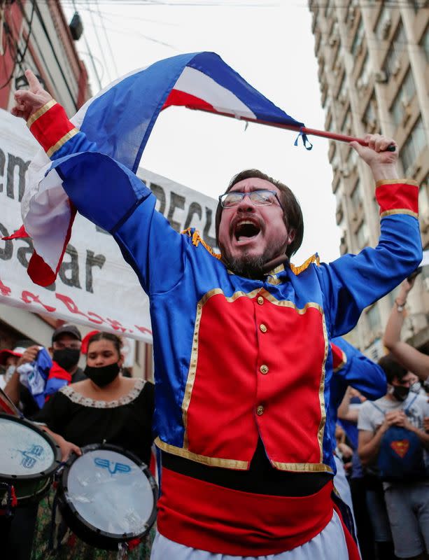 Paraguayans protest against President Mario Abdo Benitez's health policies in Asuncion