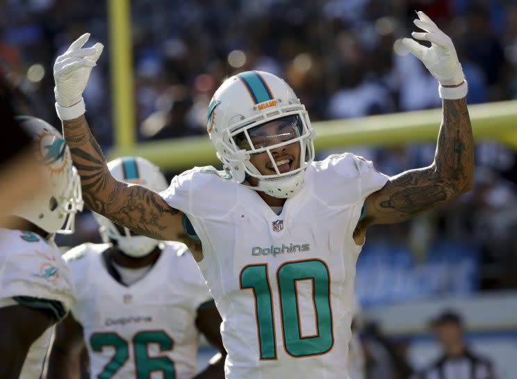 Kenny Stills had an unusual touchdown celebration on Sunday. (AP)