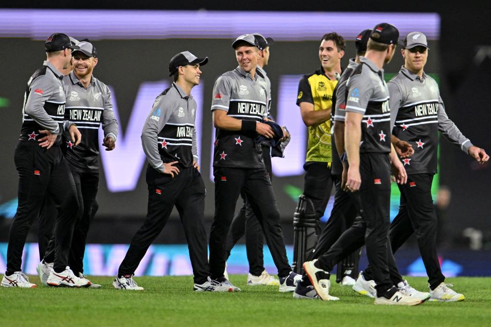 New Zealand players, pictured here leaving the field after victory over Australia at the T20 World Cup.