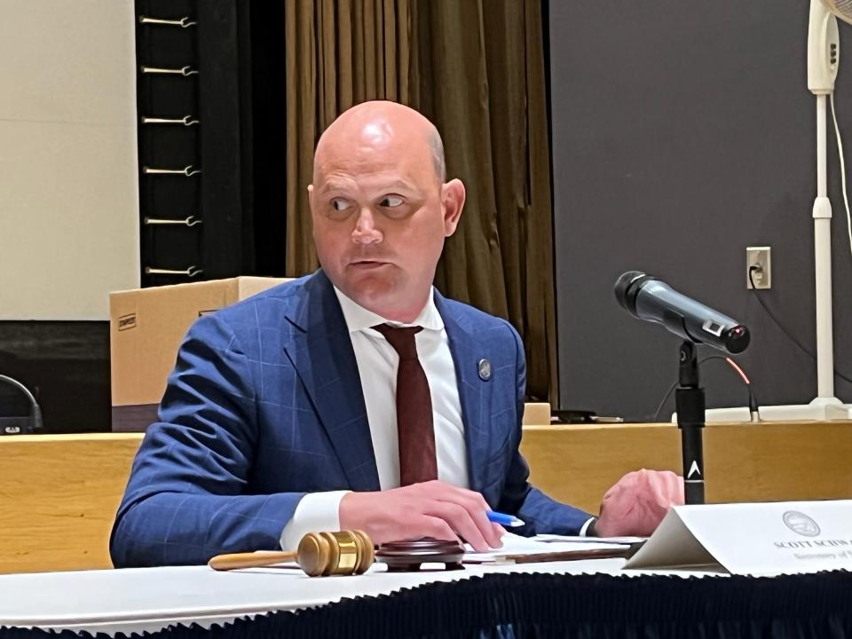 Secretary of State Scott Schwab discusses primary election results Thursday when the Kansas State Board of Canvassers certified the results of the 2022 primary election.
