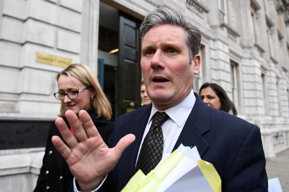 Shadow Brexit Secretary Keir Starmer departs the Cabinet Office following cross party talks (EPA)