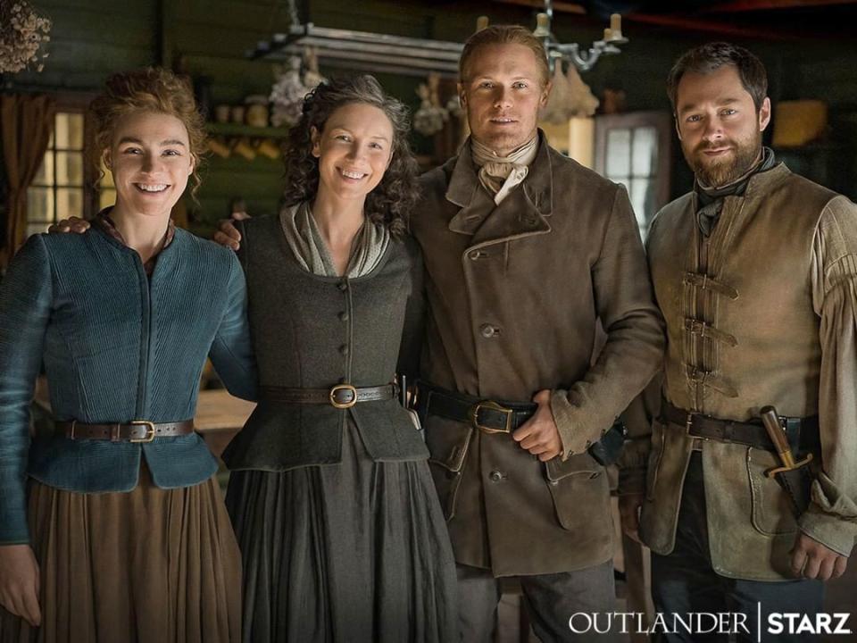 sophie skelton, caitriona balfe, sam heughan, richard rankin begin filming outlander season 7