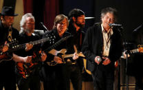 Bob Dylan performs "Maggie's Farm" at the 53rd annual Grammy Awards in Los Angeles, California February 13, 2011. REUTERS/Lucy Nicholson/File Photo