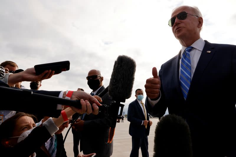 U.S. President Joe Biden tours the International Union of Operating Engineers Local 324 training facility