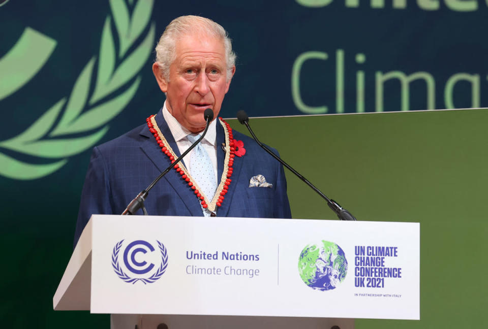 Charles discursa em evento de Ação sobre Florestas e Uso da Terra no terceiro dia da Conferência do Clima COP26 em Glasgow, novembro de 2021