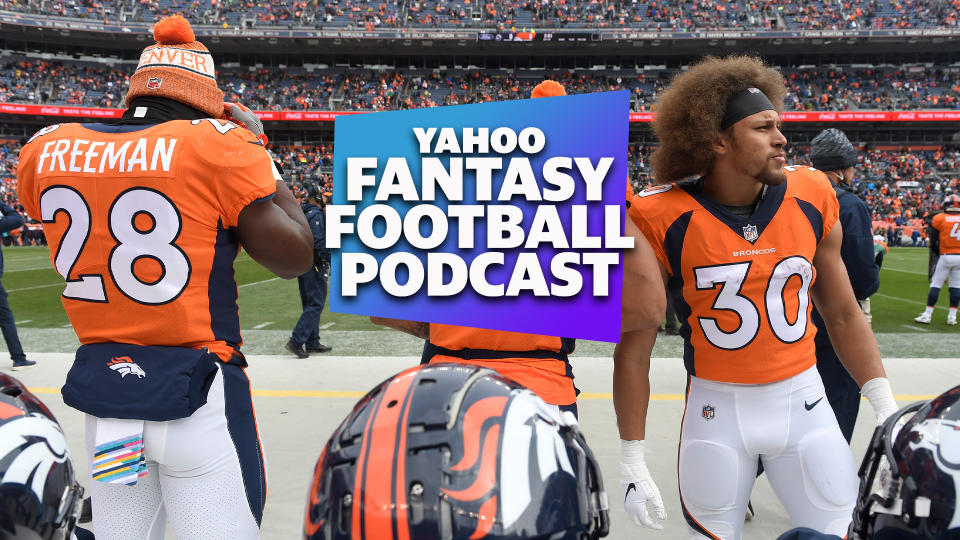 On the latest Yahoo Fantasy Football Podcast, Liz Loza and Matt Harmon investigate some unconventional fantasy takes including a flip of last year's roles for Denver Broncos running backs Royce Freeman and Phillip Lindsay. (Photo by Joe Amon/The Denver Post via Getty Images)