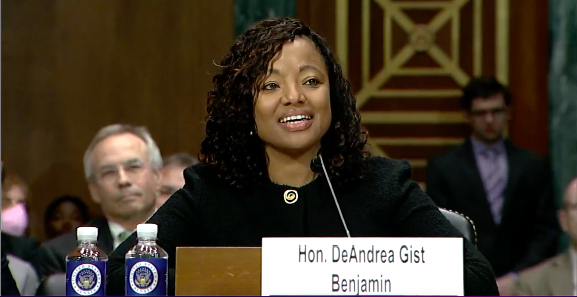 South Carolina Judge DeAndrea Gist Benjamin answers questions from the Senate Judiciary Committee on Tuesday, Nov. 15, 2022.