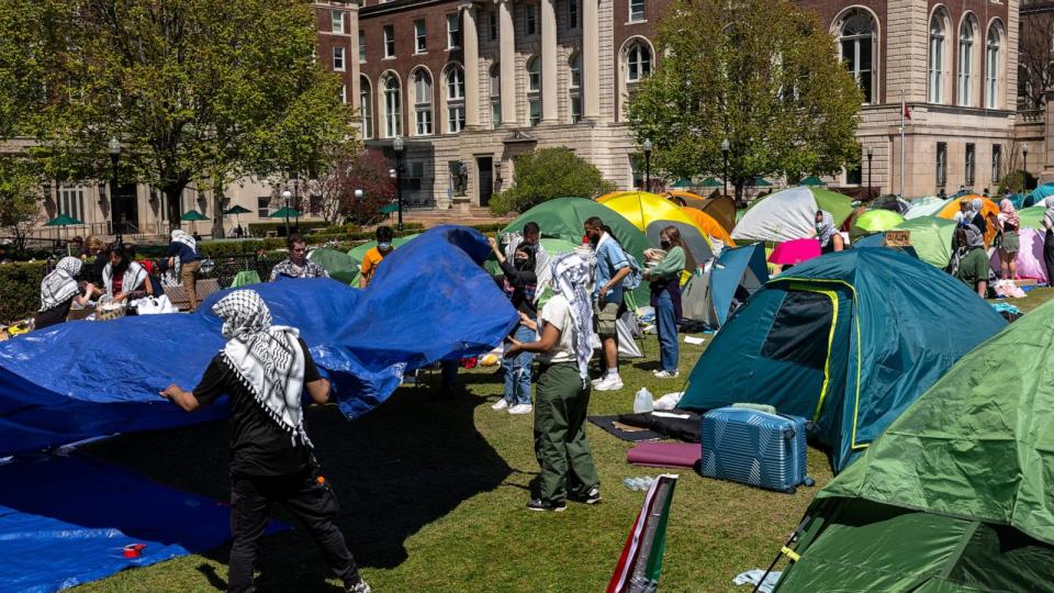 PHOTO: Student demonstrators occupy the pro-Palestinian 'Gaza Solidarity Encampment' on the West Lawn of Columbia University on April 24, 2024 in New York City.  (Michael M. Santiago/Getty Images)