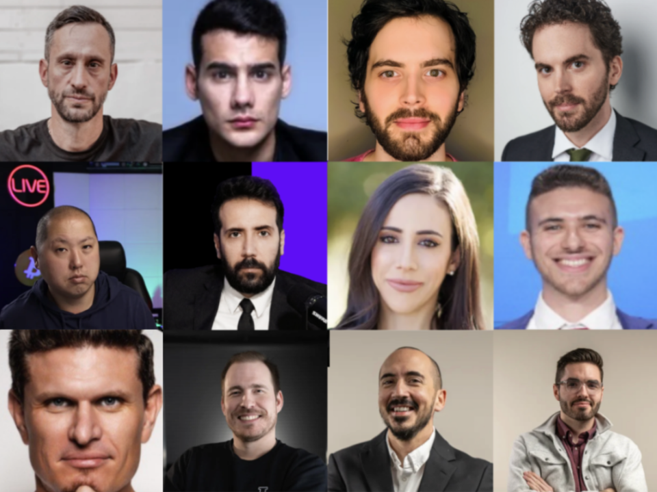 <em>Left to Right, Row 1: Scott Melker - The Wolf of All Streets, Mario Nawfal - Roundtable Host, Aaron Arnold - Co-Host of Altcoin Daily, Austin Arnold - Co-Host of Altcoin Daily. Row 2: George Tung - Host of CryptosRUs, David Gokhshtein, - CEO of Gokhshtein Media, CryptoWendyO - Host of The O Show, Gav Blaxberg - CEO/Founder of WOLF Financial. Row 3: Kyle Chasse - Founder of MV Global, Kelly Kellam - Director at Bitlab Academy, Nick Valdez - Host at Discover Crypto, Joshua Jake - Host at Discover Crypto</em>