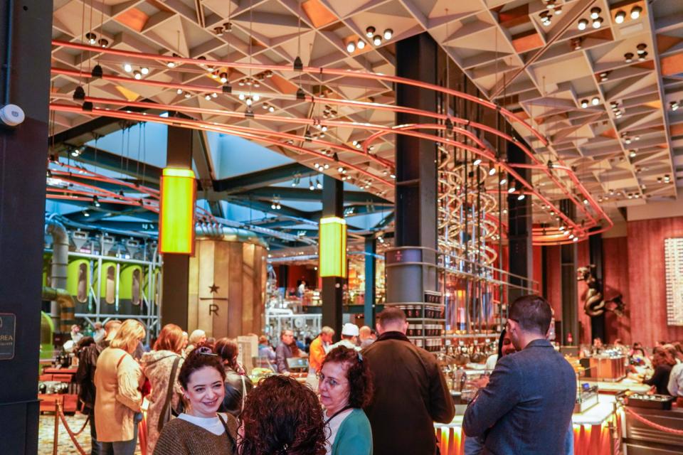 Line inside the Starbucks Roastery Reserve in Milan