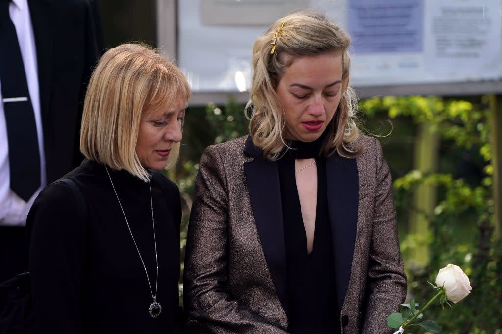 Kelsey Parker (right) at the funeral of her husband Tom (Kirsty O’Connor/PA) (PA Wire)