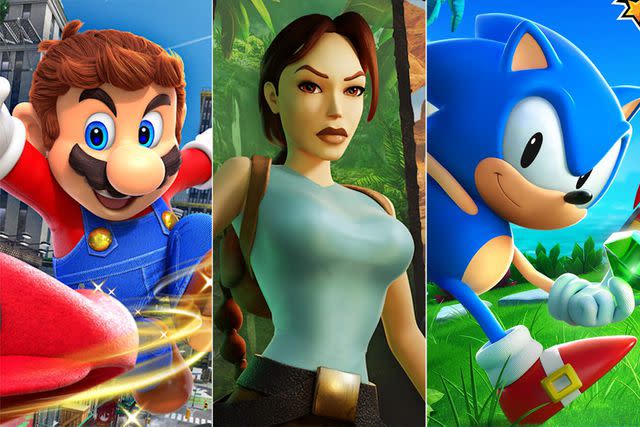 <p>Nintendo; Core Design; Sega</p> Mario, Lara Croft, and Sonic the Hedgehog