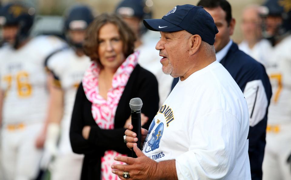 Gary Mervis. founder of  Camp Good Days, before the Teddi Bowl at St. John Fisher.