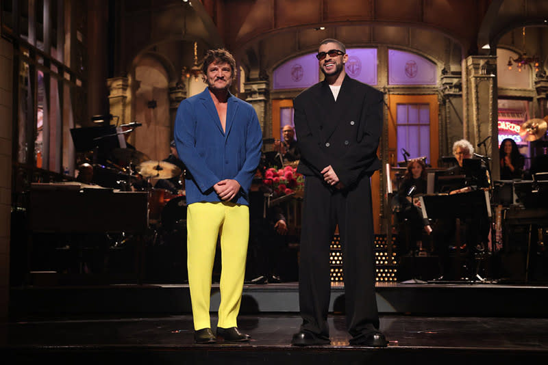 Pedro Pascal and Bad Bunny on "SNL" on Oct. 21 in New York City. 