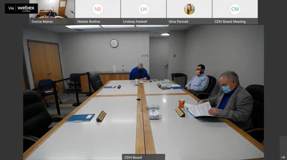 From left, Central District Board of Health member Betty Ann Nettleton, Central District Health Director Russ Duke, and board member Elt Hasbrouck meet Friday for the board’s monthly meeting. The meeting was adjourned seconds later because of a lack of quorum.