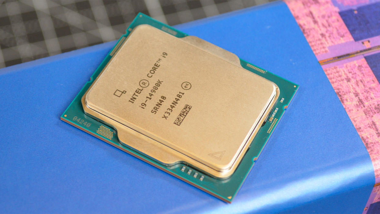  An Intel Core i9-14900K with its promotional packaging. 