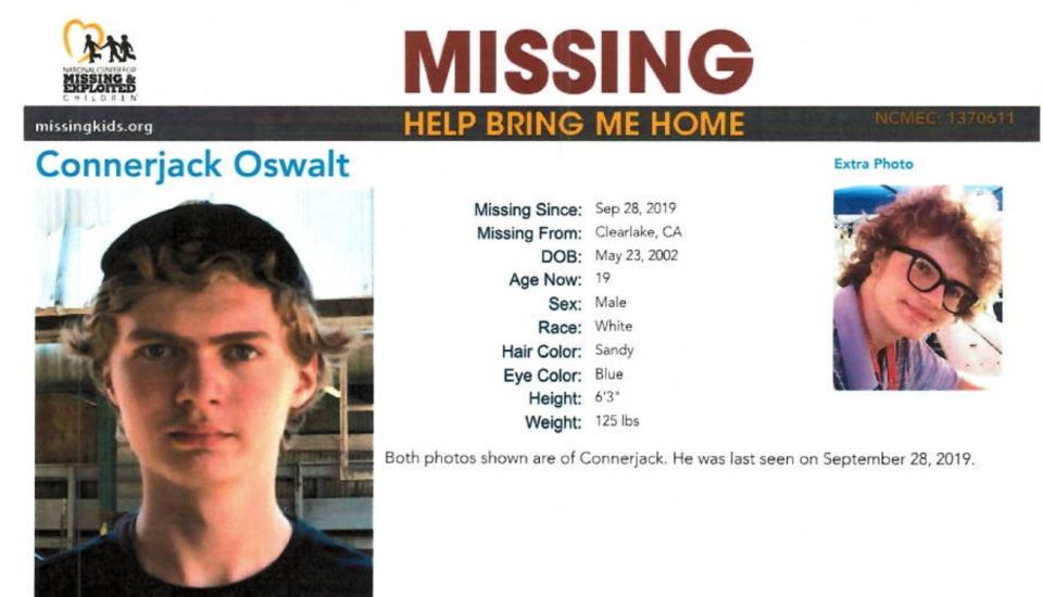 Connerjack Oswalt, a teenager who was reported missing in 2019 in California and was found three years later at a gas station in Utah.