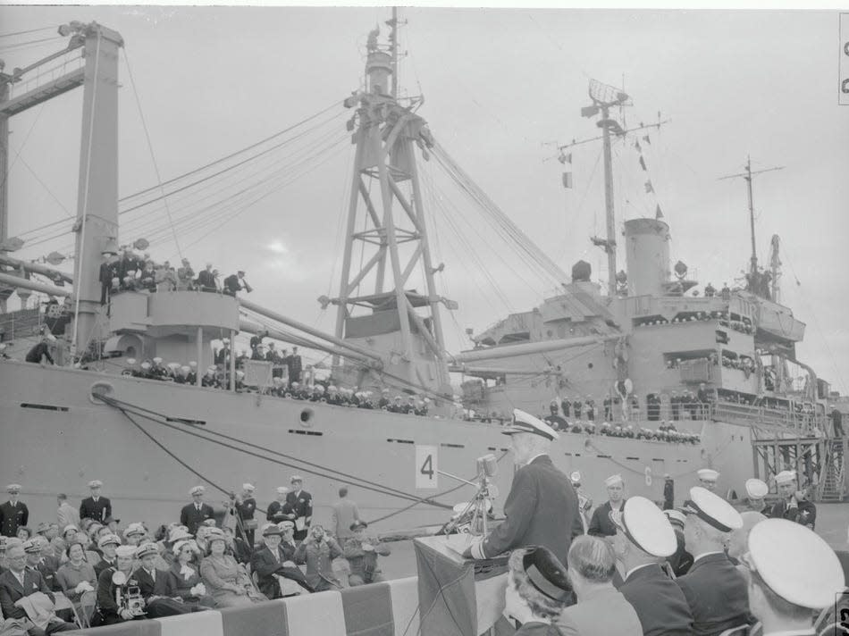 The USS Arneb, the flagship of the Operation Deep Freeze task force.