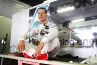 BARCELONA, SPAIN - MAY 13: Michael Schumacher of Germany and Mercedes GP prepares to drive during the Spanish Formula One Grand Prix at the Circuit de Catalunya on May 13, 2012 in Barcelona, Spain. (Photo by Hoch Zwei/Getty Images)