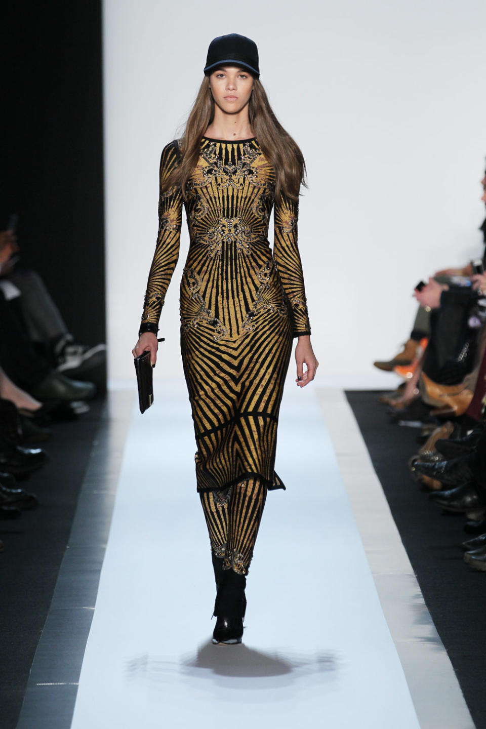 In this photo provided by Herve Leger, a model walks the runway during the Herve Leger Fall 2013 fashion show during Fashion Week, Saturday, Feb. 9, 2013, in New York. (AP Photo/Herve Leger)