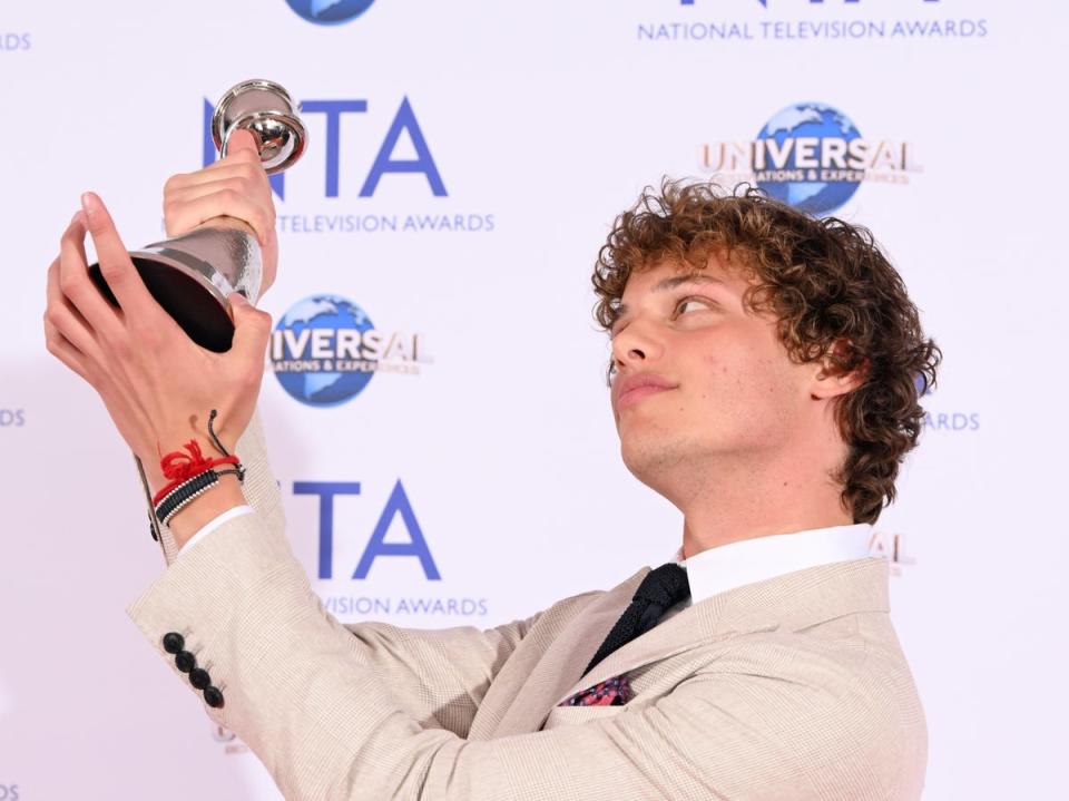 Brazier, who plays ‘cheeky charmer’ Freddie Slater in ‘EastEnders’, with his Rising Star NTA earlier this month (Getty Images)